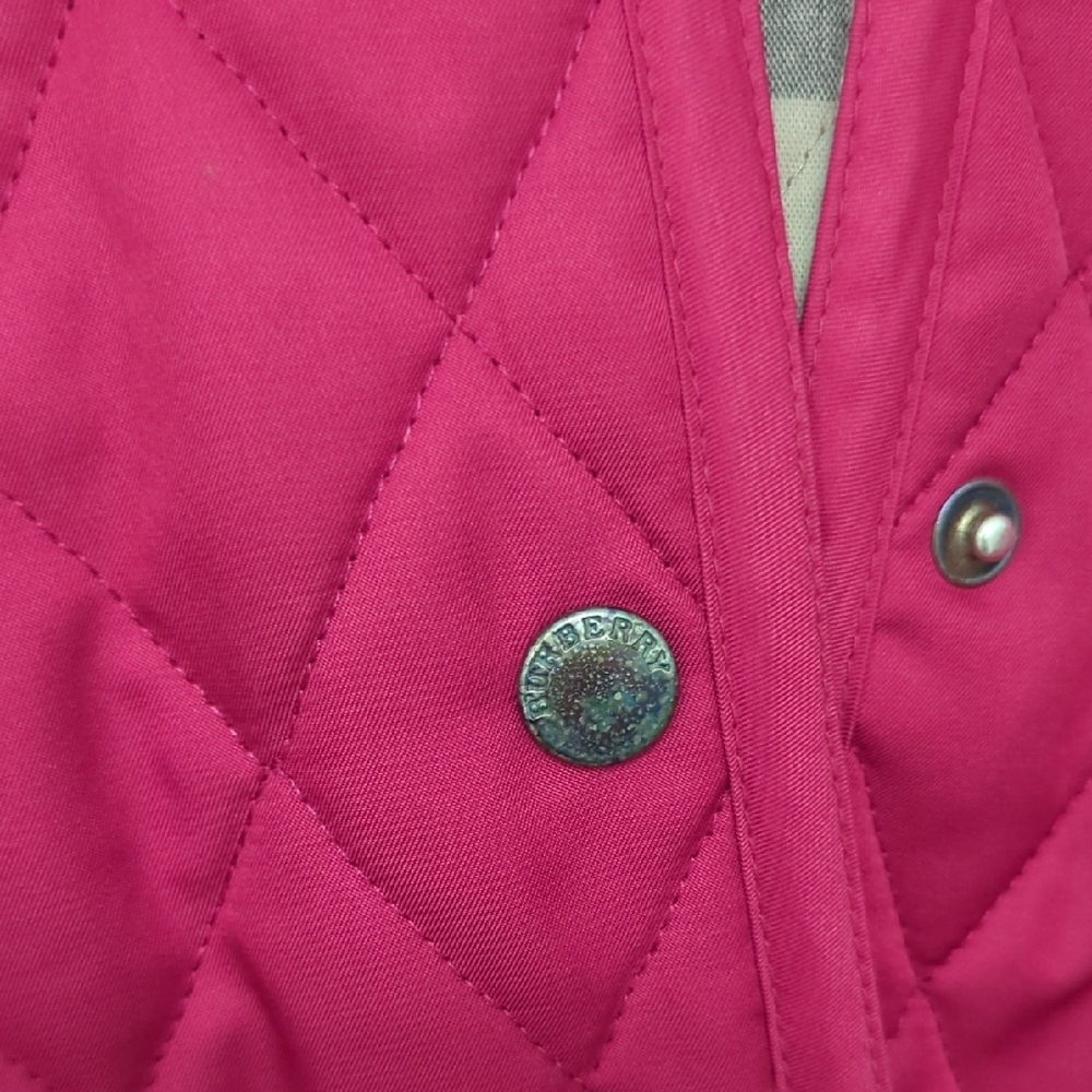 Burberry Crimson Quilted Jacket with Plaid Accents - Picture 3 of 4